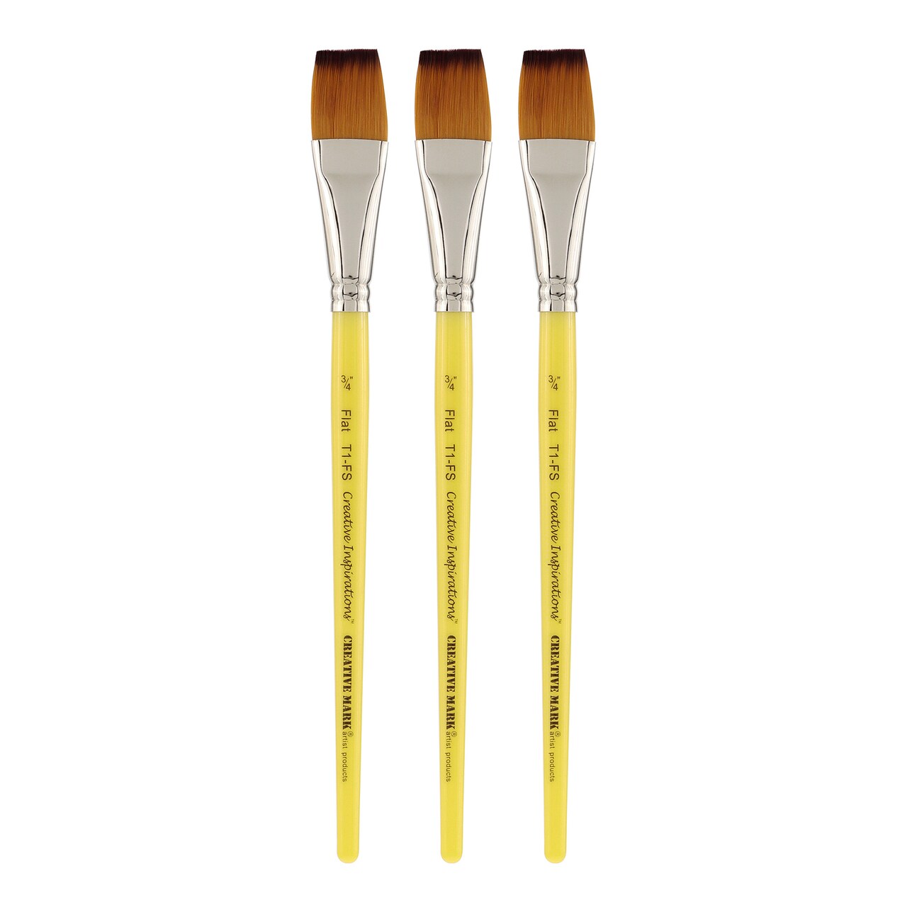 Creative Inspirations Dura-Handle Flat Short Handle Paint Brush Set of 3- Solid Resin Handle, Synthetic Taklon Paint Brushes, Flat Brush for Oils, Acrylics, Watercolors - Handles Will Not Chip or Crack